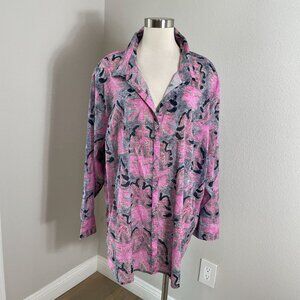 Nic+Zoe Womens Plus 3X Button Up Shirt Pink Gray Long Sleeve Blouse Top